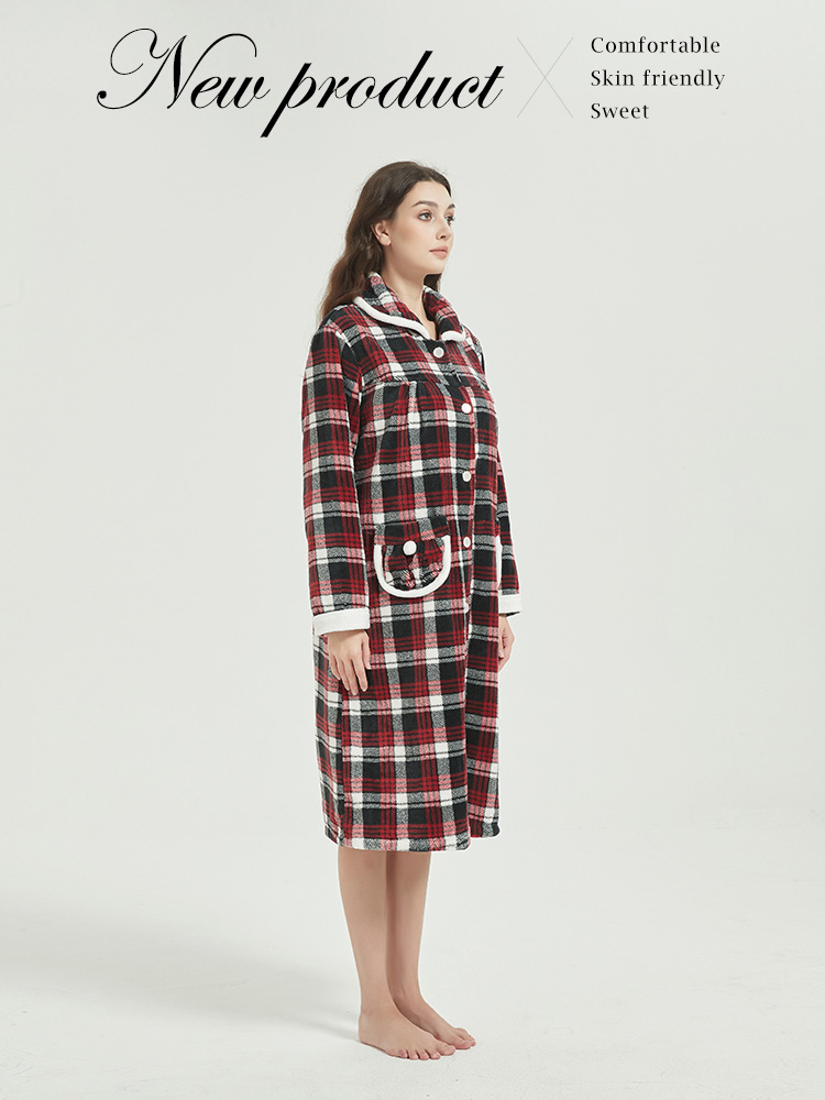 蕾妮塔塔 蘇格蘭格紋 極暖超柔軟水貂絨女性長袖睡衣(R252