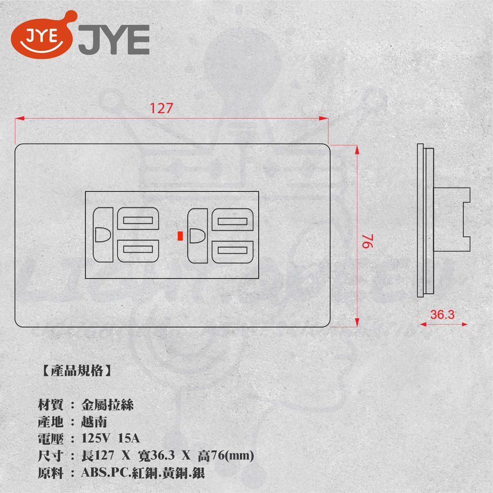 中一電工 JYE 5入 月光系列 摩登系列 二附接地插座 插