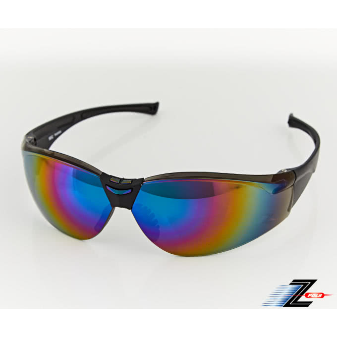 Z-POLS 帥氣有型質感黑框搭配七彩電鍍運動太陽眼鏡(抗紫