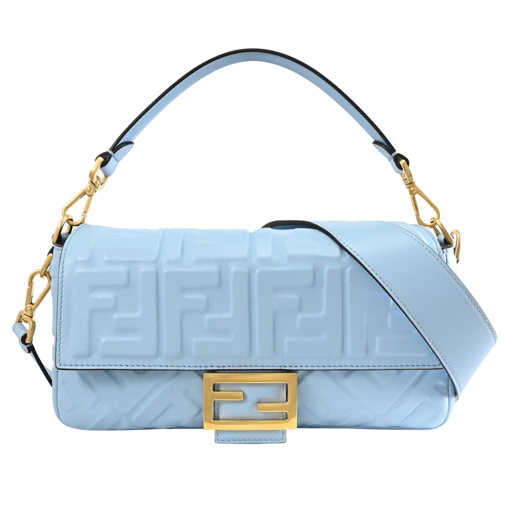 FENDI 芬迪 Baguette 金屬雙F經典小牛皮壓紋肩