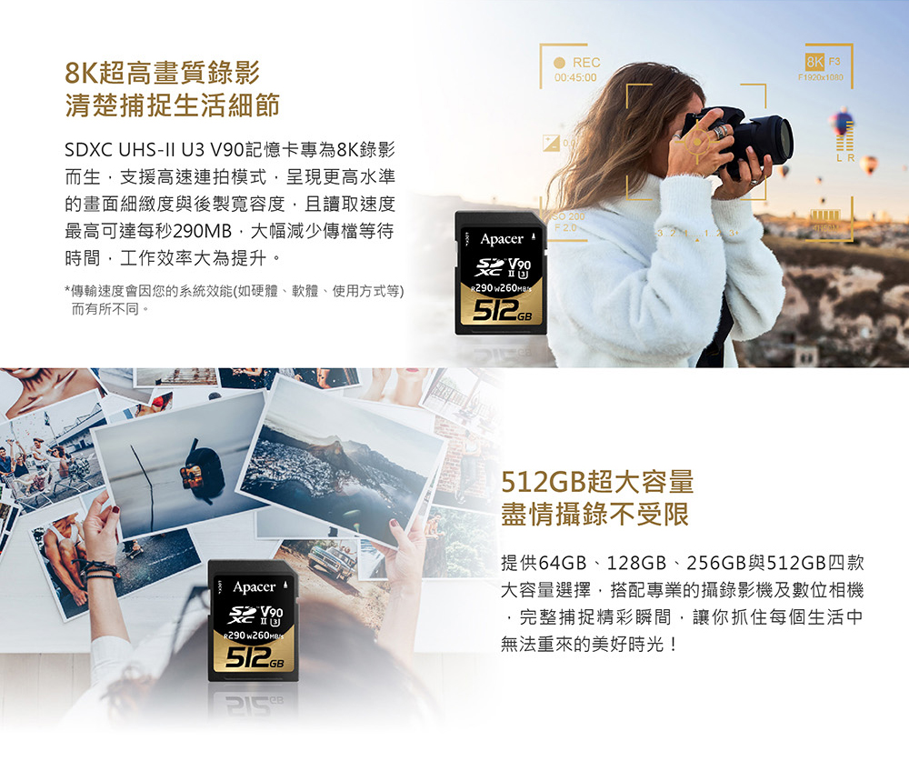 SDXC UHSII U3 V90記憶卡專為8K錄影