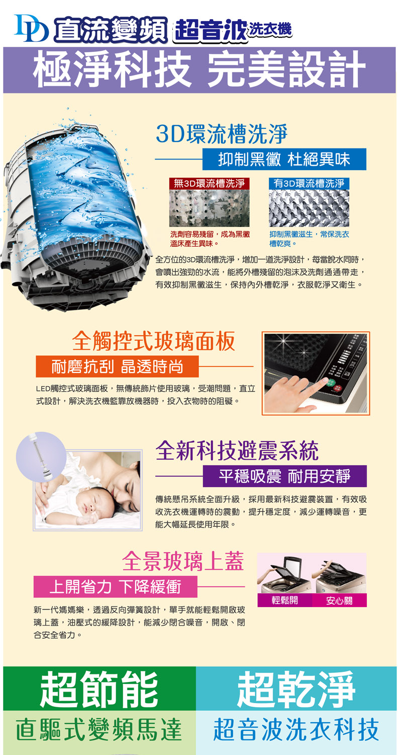 SANLUX 台灣三洋 13公斤DD直流變頻超音波直立式洗衣