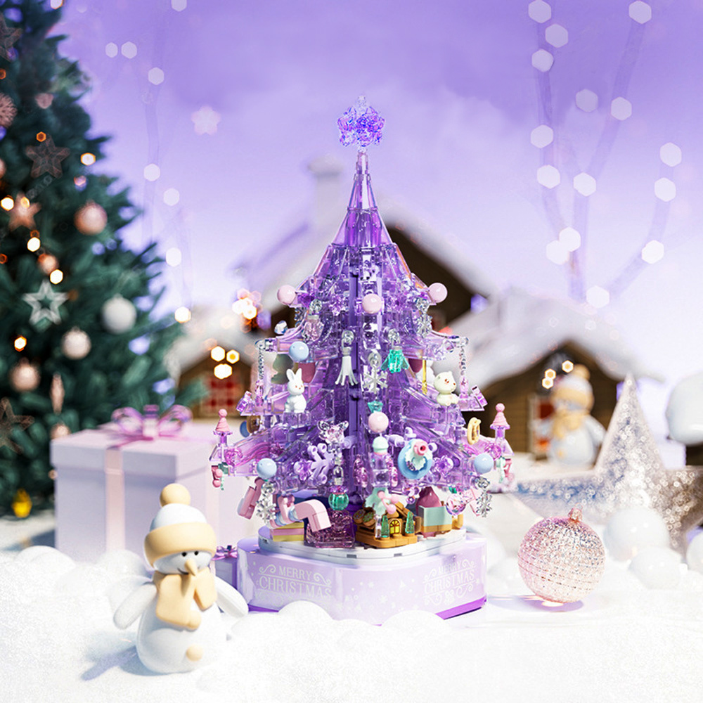 果果森林 浪漫紫水晶聖誕樹夜燈旋轉音樂盒精裝禮盒(聖誕 生日
