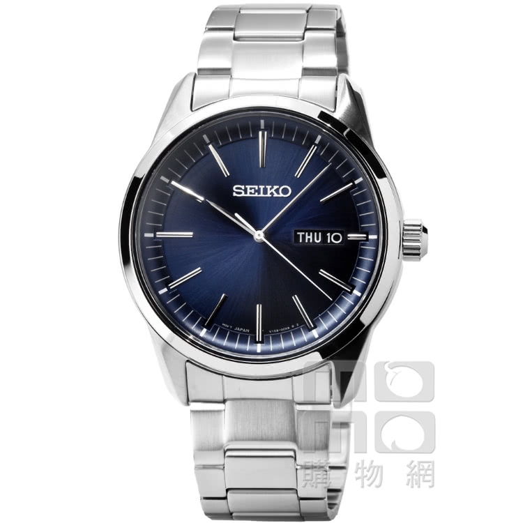 SEIKO 精工 精工太陽能藍寶石鋼帶男錶-深藍(SBPX1