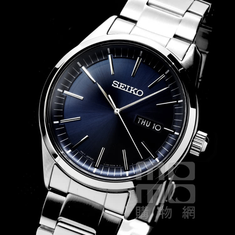 SEIKO 精工 精工太陽能藍寶石鋼帶男錶-深藍(SBPX1