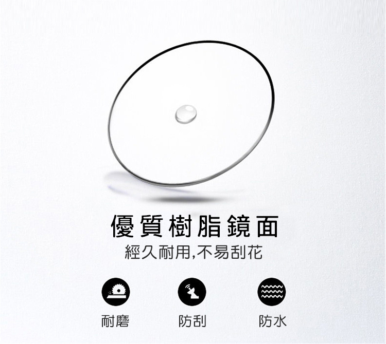 優質樹脂鏡面 經久耐用,不易刮花 耐磨 防刮 防水 