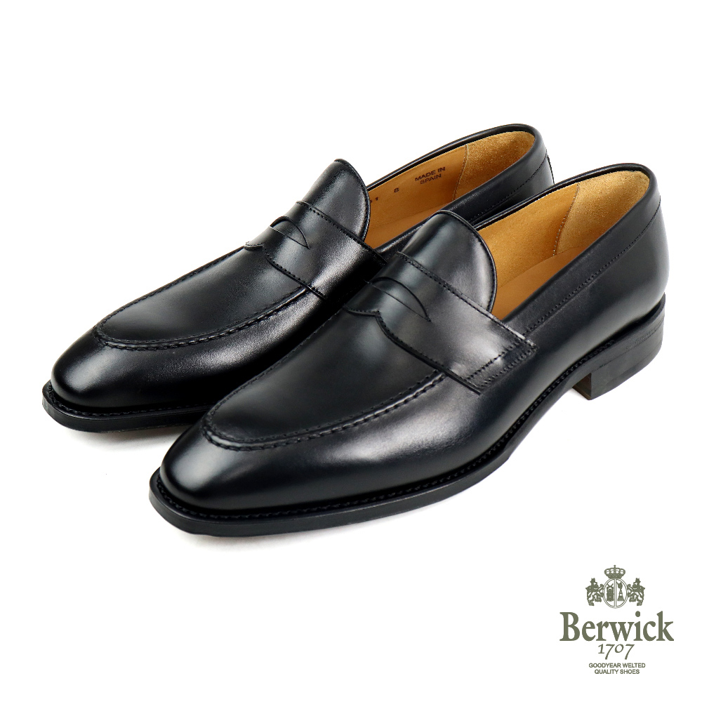 Berwick 西班牙經典質感素面便士樂福鞋 黑色(B546