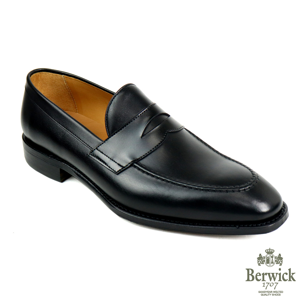 Berwick 西班牙經典質感素面便士樂福鞋 黑色(B546