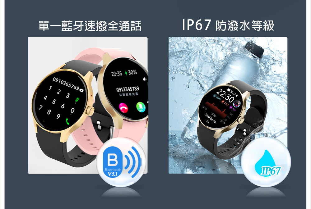 單一藍牙速撥全通話 IP67 防潑水等級 