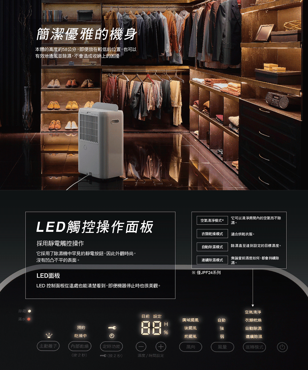 LED 控制面板從遠處也能清楚看到,即便機器停止時也很美觀。