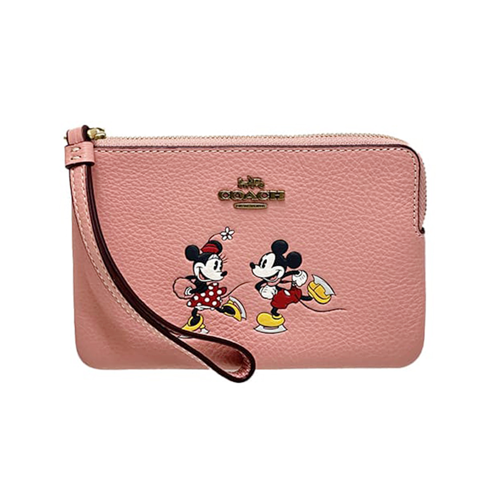 COACH 限定迪士尼聯名款米奇米妮粉色皮革手拿包(CN02