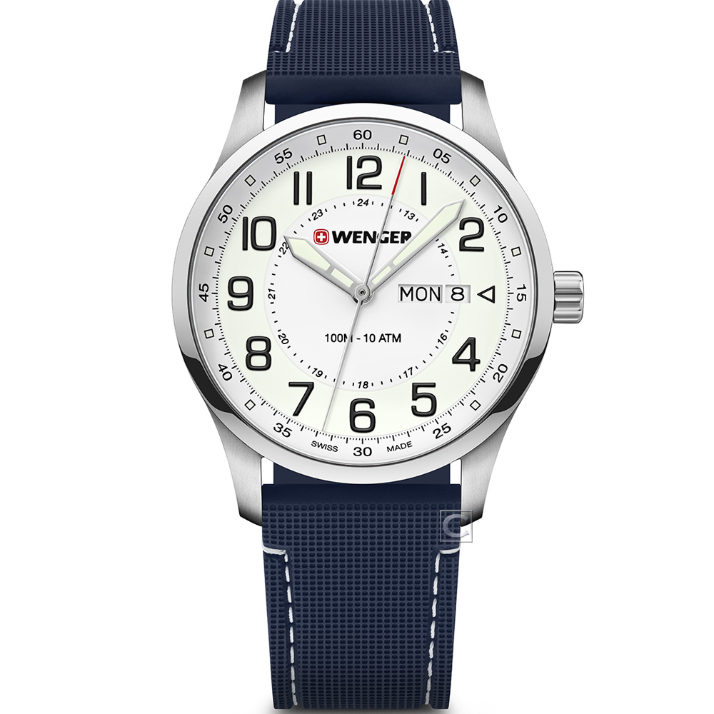 WENGER 威戈 夜光面盤運動時尚腕錶-42mm白(01.