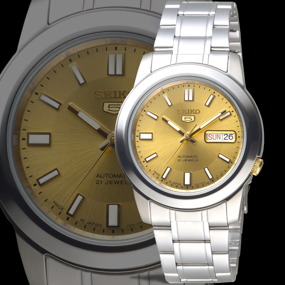 SEIKO 精工 手錶 都市型男日本製5號自動機械腕錶-金面