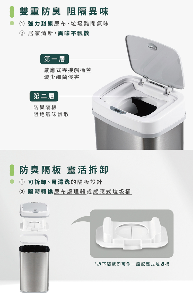 隨時轉換尿布處理器或感應式垃圾桶