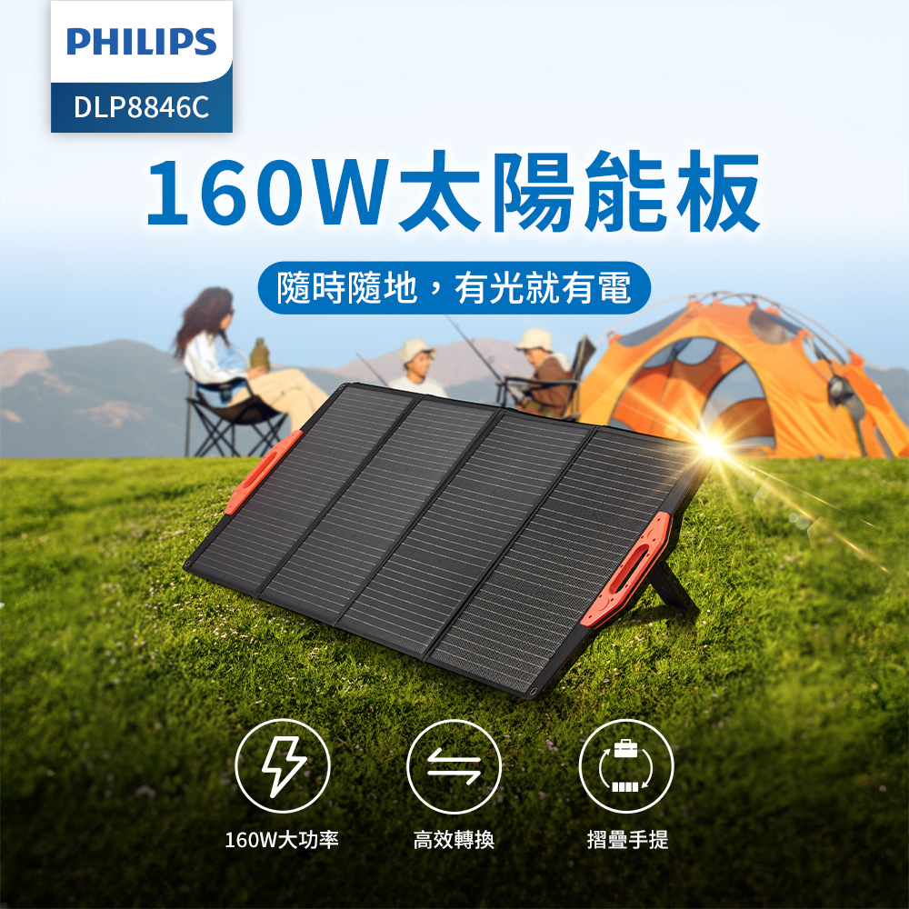 160W太陽能板 隨時隨地,有光就有電 160W大功率 高效轉換 摺疊手提 
