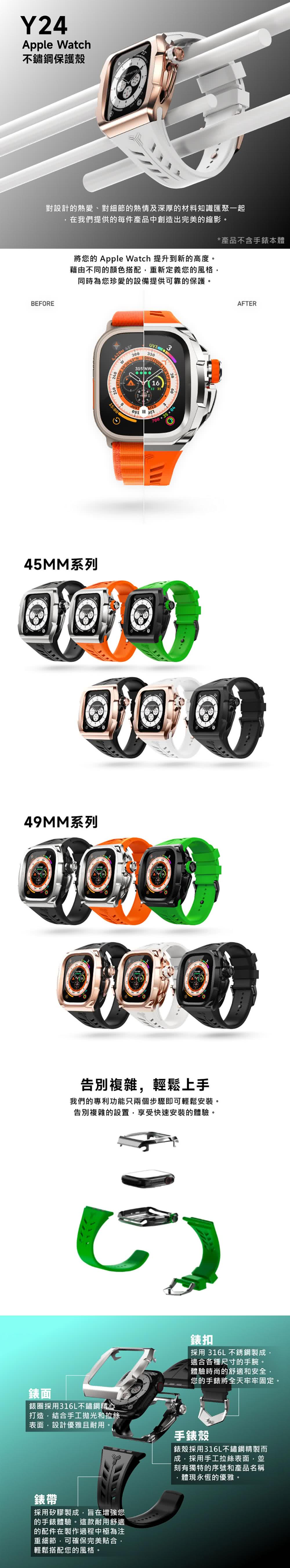 Y24 Apple Watch 49mm 不鏽鋼防水保護殼 