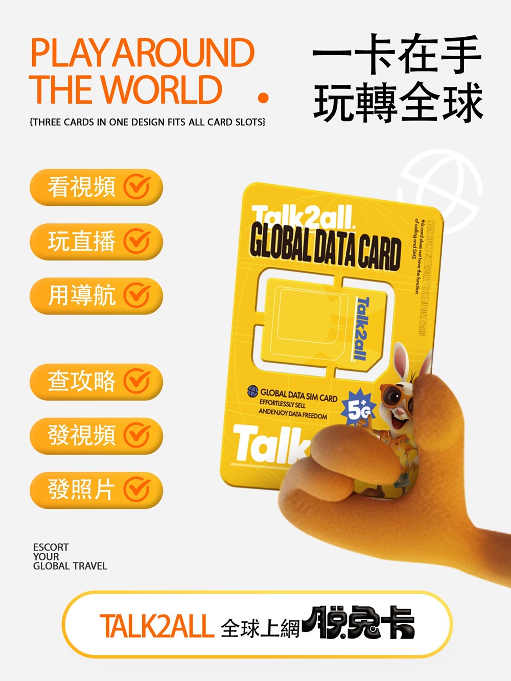 Talk2all脫兔卡 香港澳門上網卡5天每日3GB高速網路