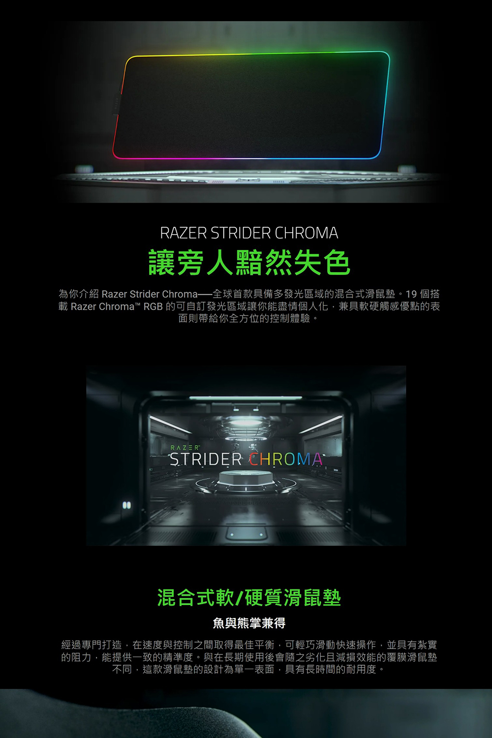 Razer 雷蛇 Strider凌甲蟲 混合式RGB滑鼠墊(