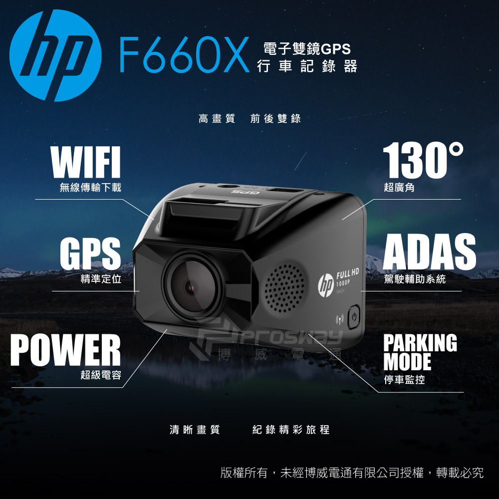 HP 惠普 F660X WiFi 前後雙鏡 汽車行車記錄器(