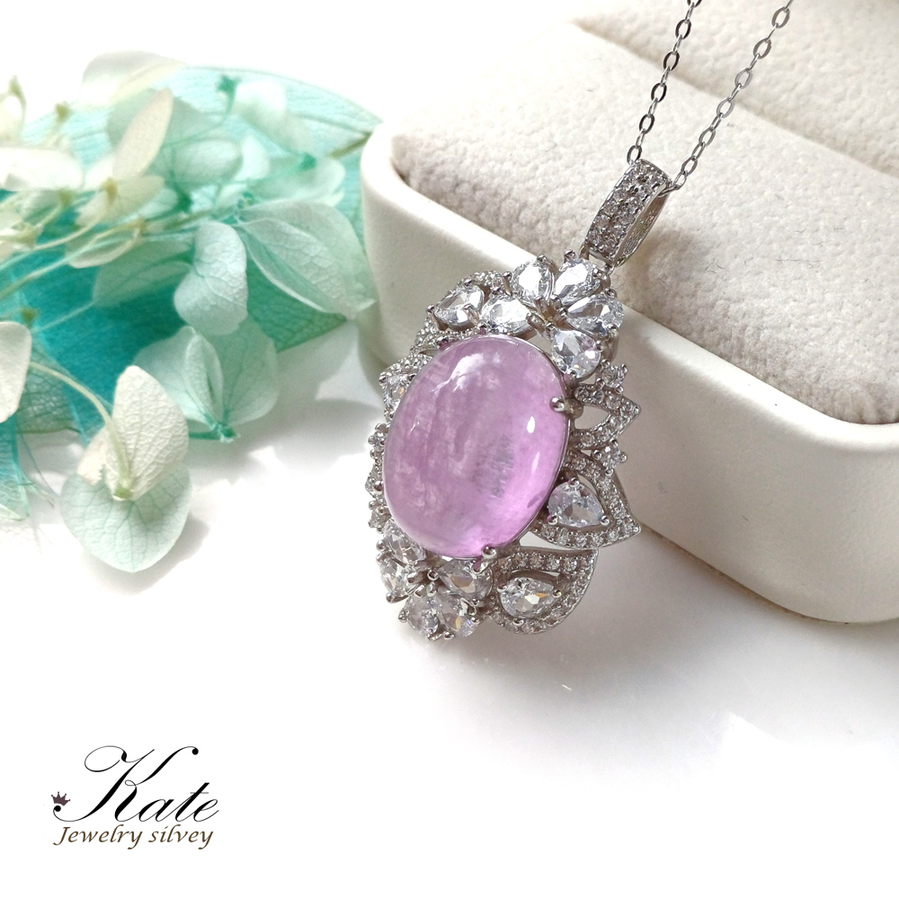 KATE 銀飾 珠寶級花漾天然孔賽石紫鋰輝純銀項鍊(紫鋰輝/