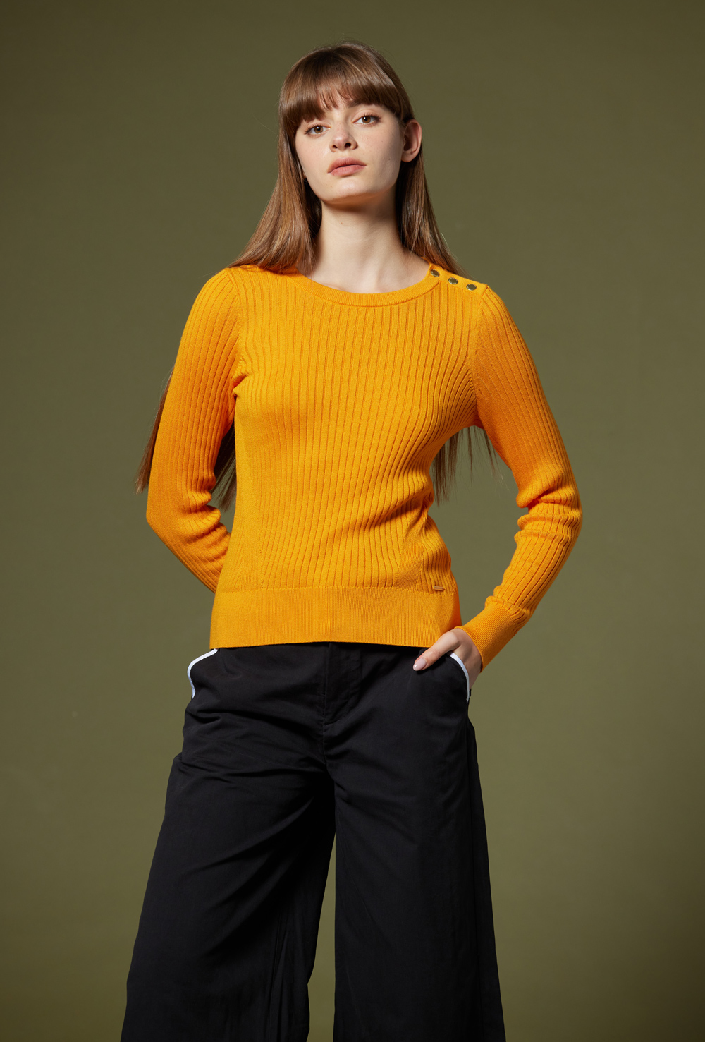 NAUTICA 女裝 直坑條紋多彩長袖針織衫(橙色)優惠推薦