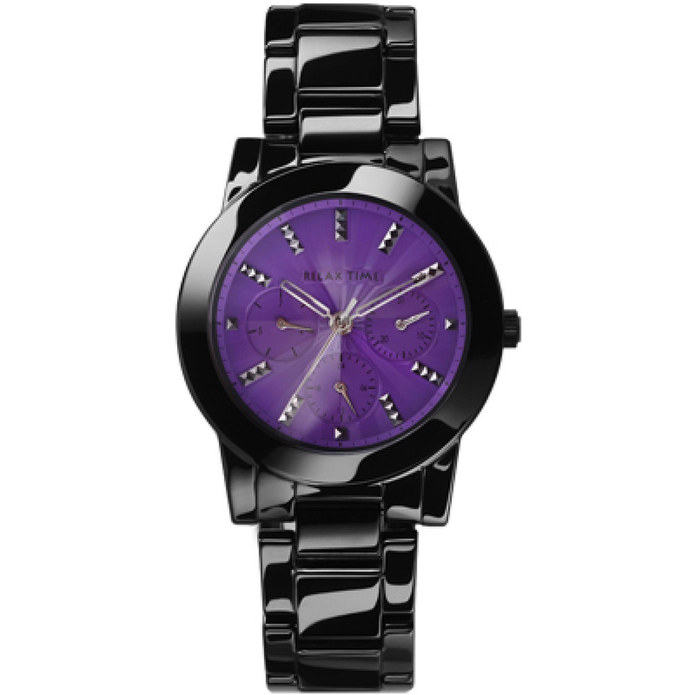 Relax Time 官方授權R2 三眼陶瓷女腕錶-紫面-錶