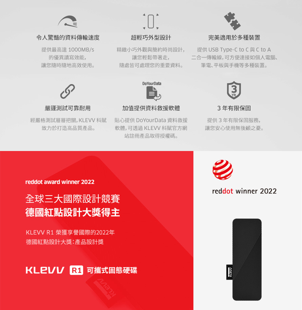 KLEVV 科賦 R1 Portable 外接硬碟 USB3