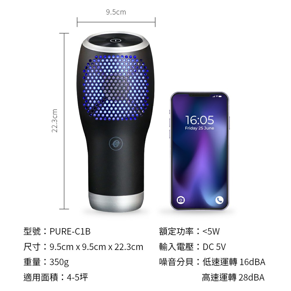 額定功率5W 適用面積45坪 噪音分貝低速運轉 16dBA 高速運轉 28dBA 