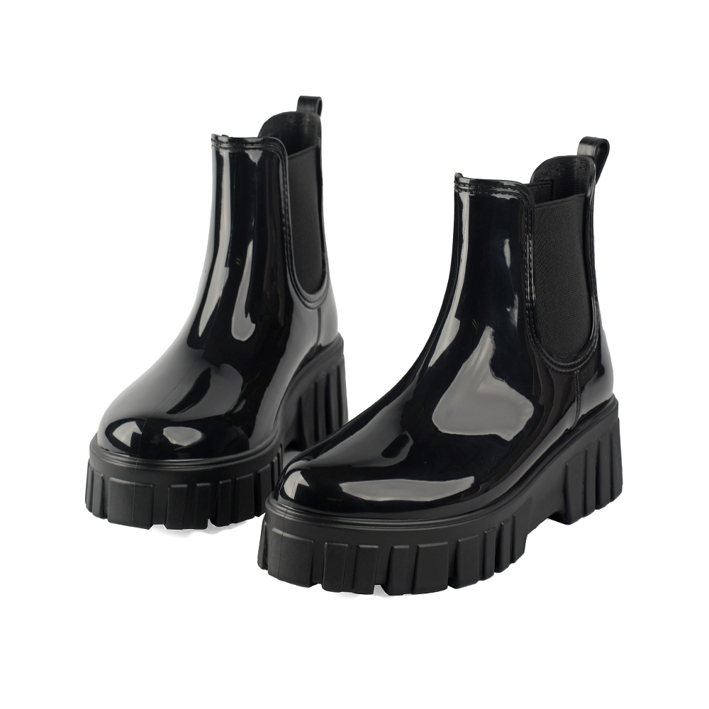 SANDARU 山打努 雨靴 防水鋸齒造型厚底切爾西靴(黑)