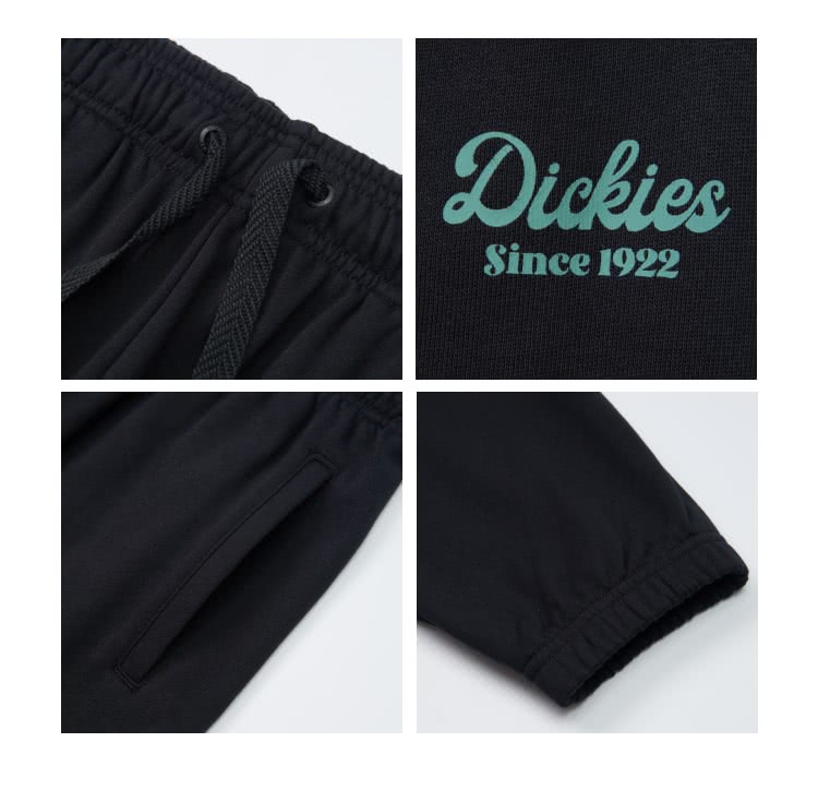 Dickies 女款黑色簡約品牌Logo印花抽繩褲腰寬鬆縮口