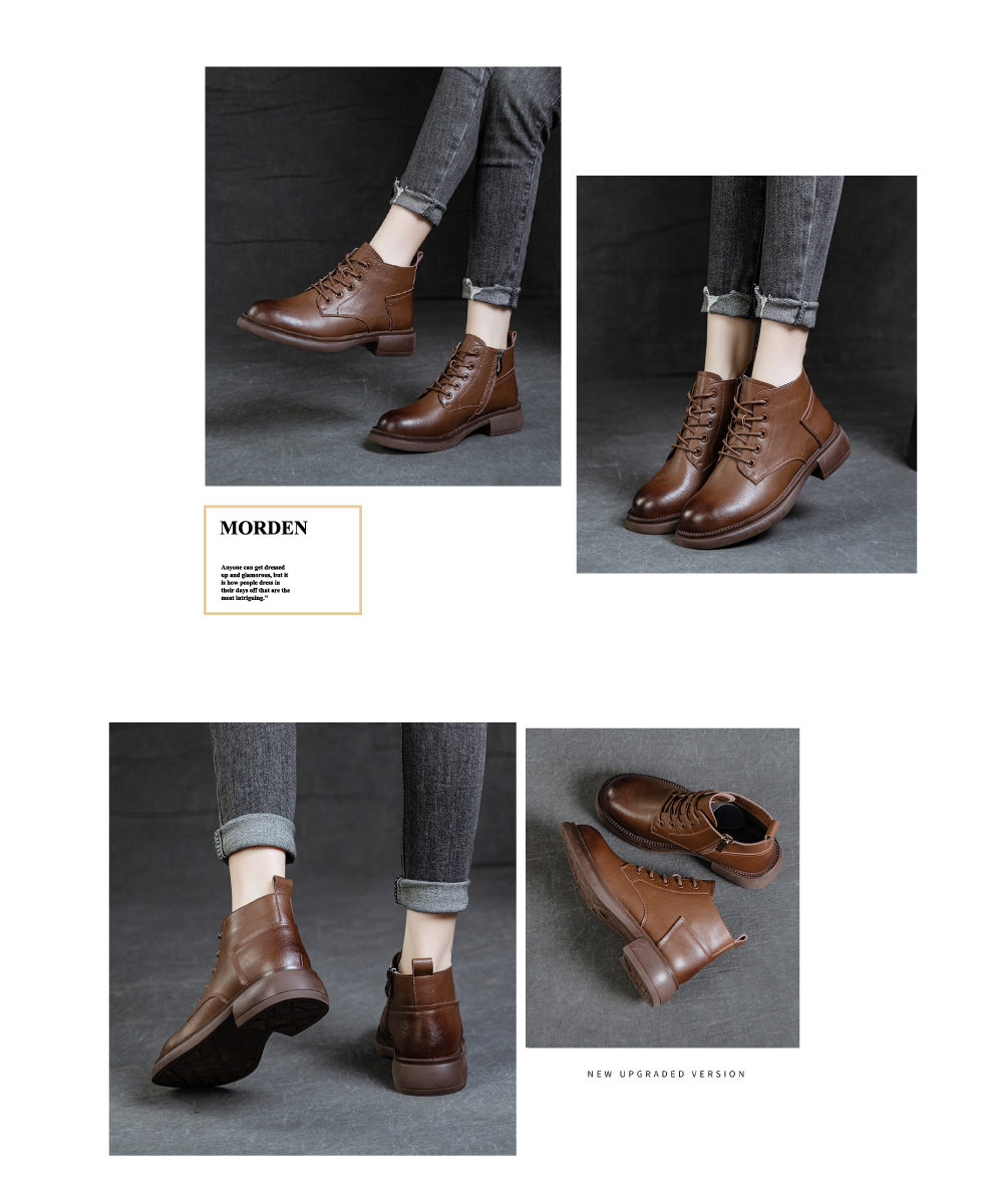 J&H collection 復古英倫風顯瘦護趾圓頭馬丁靴(