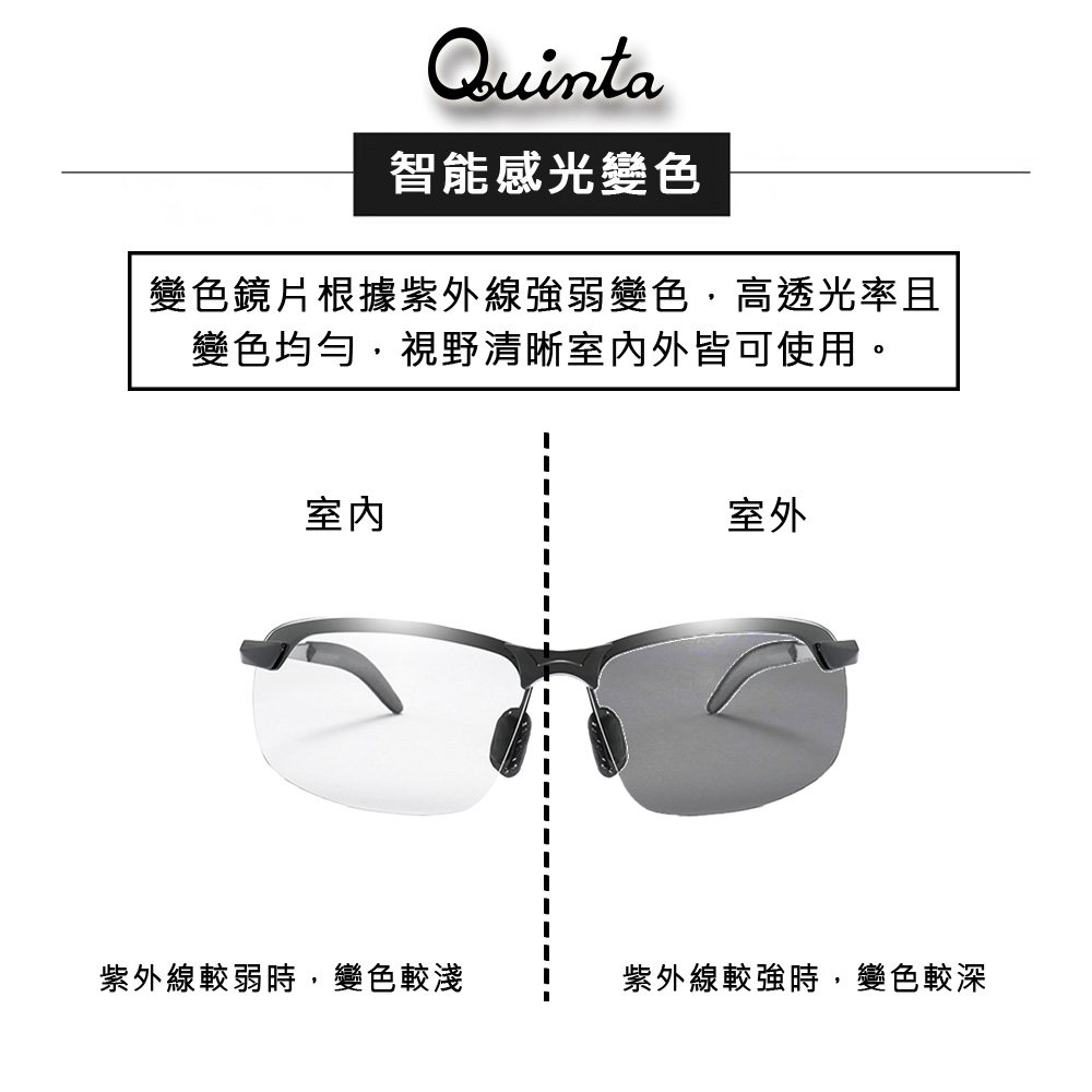 Quinta UV400智能感光變色偏光太陽眼鏡(經典運動鏡