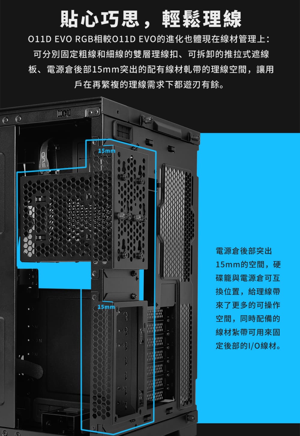 011D EVO RGB相較O11D EVO的進化也體現在線材管理上