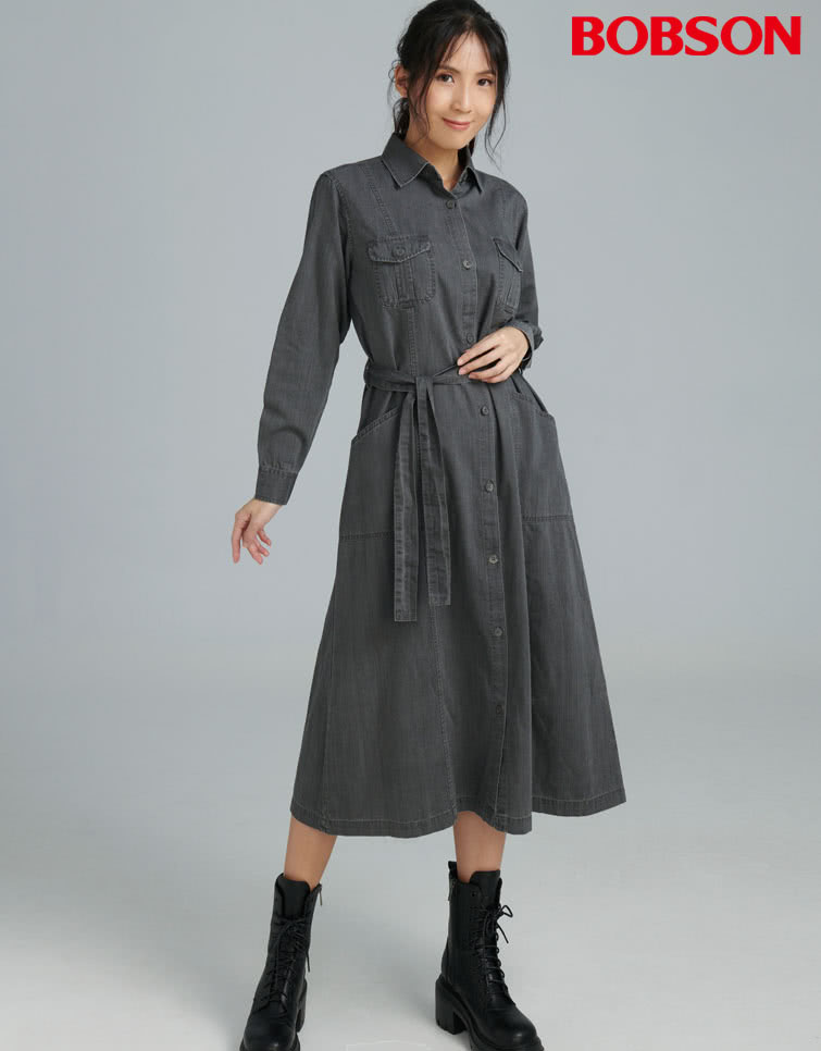 BOBSON 女款綁帶後衩長版洋裝(GL0003-87)優惠