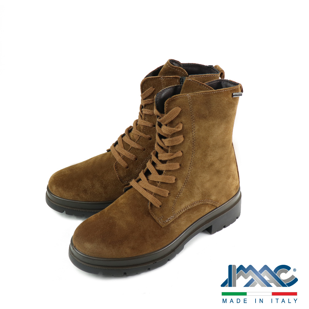 IMAC 義大利經典麂皮防水綁帶厚底中筒靴 棕色(45795