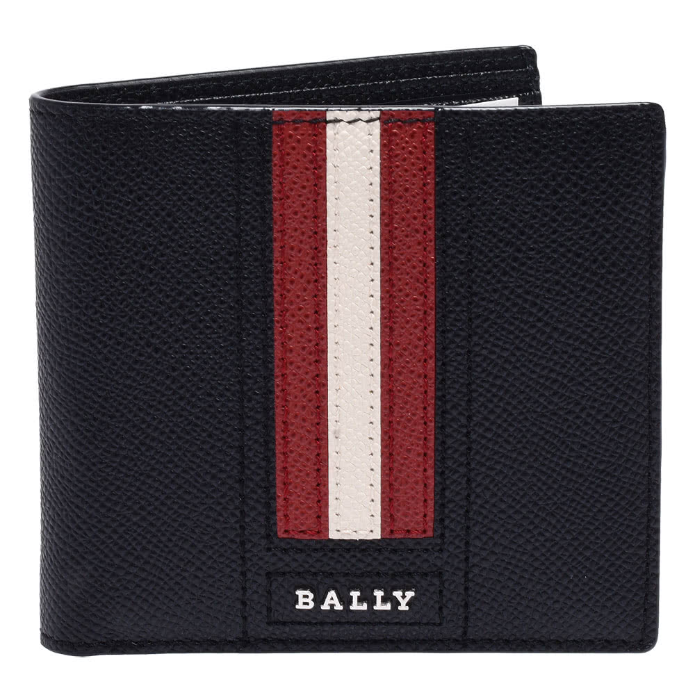 BALLY 經典紅白紅條紋荔枝紋牛皮摺疊包短夾/鑰匙圈禮盒組