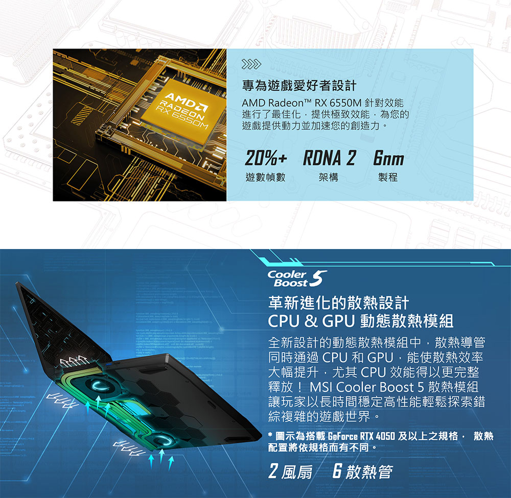 圖示為搭載 GeForce RTX 4050及以上之規格 散熱