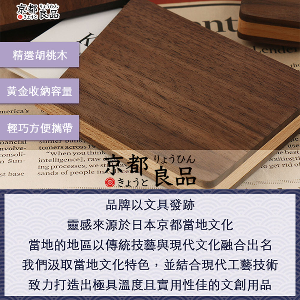 京都良品 格調典雅黑胡桃木質圓角打磨磁吸名片盒/商務卡夾好評