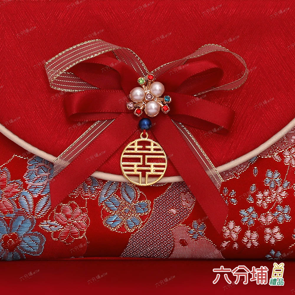 六分埔禮品 珍珠雙色蝴蝶結橫式紅包-花朵-單入組(過年新年快