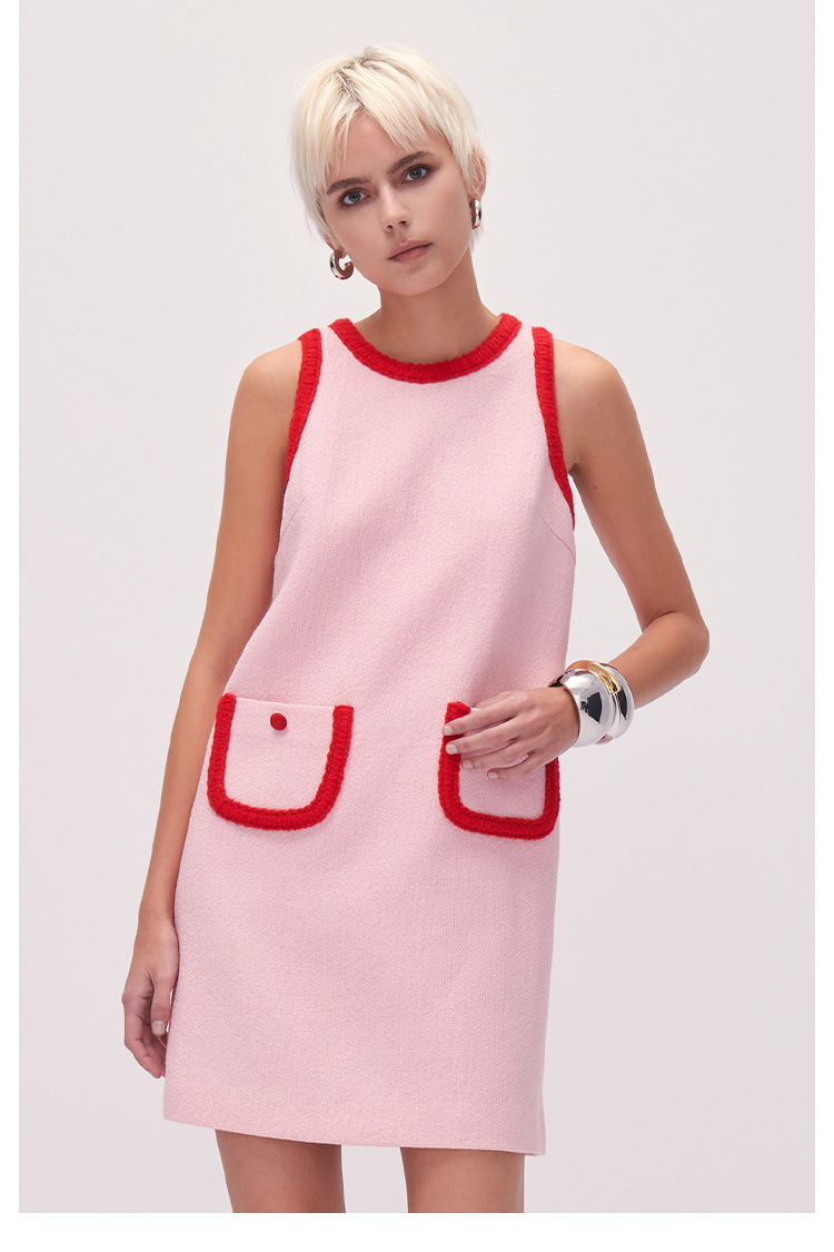 MOMA 甜美跳色包邊背心洋裝(粉色)好評推薦