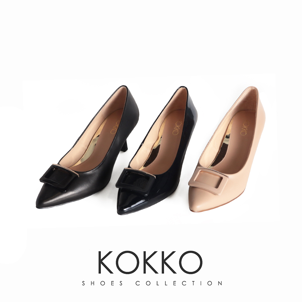 KOKKO 集團 優雅知性尖頭漆皮細跟包鞋(深藍色)好評推薦