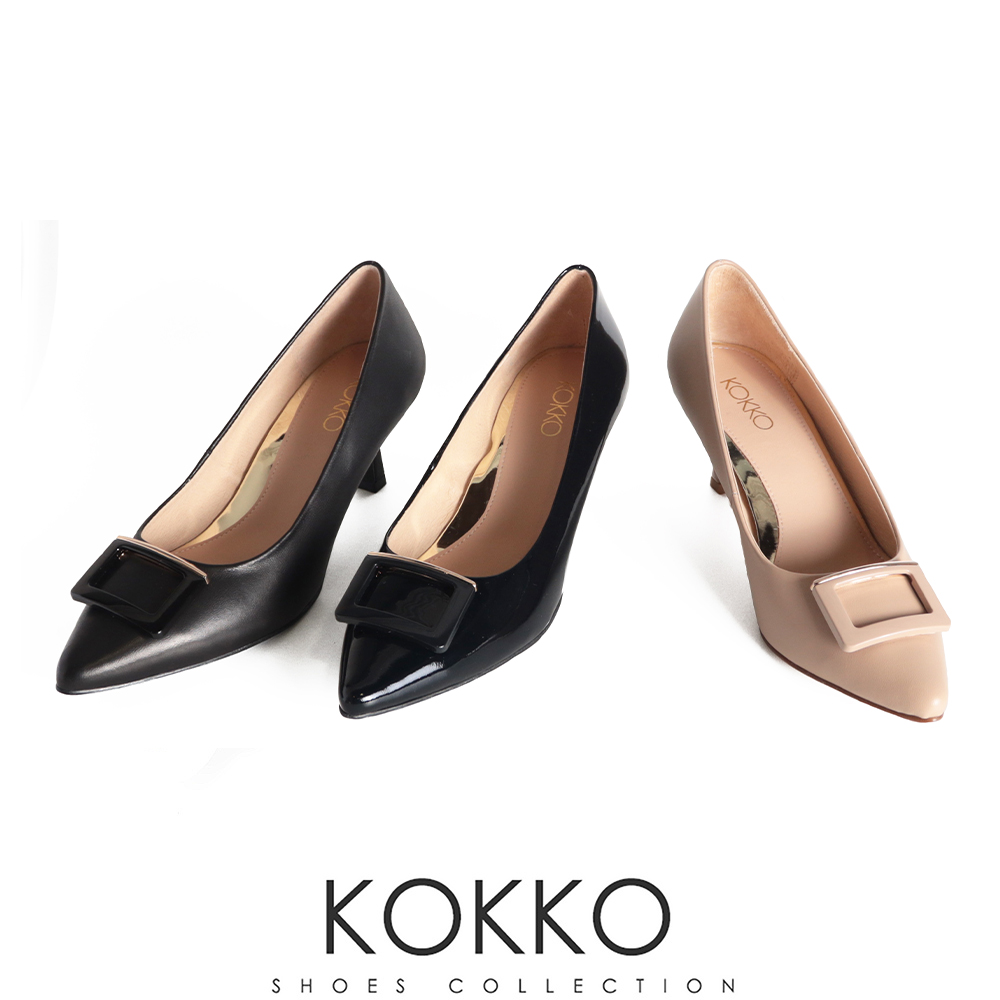 KOKKO 集團 優雅知性尖頭漆皮細跟包鞋(深藍色)好評推薦