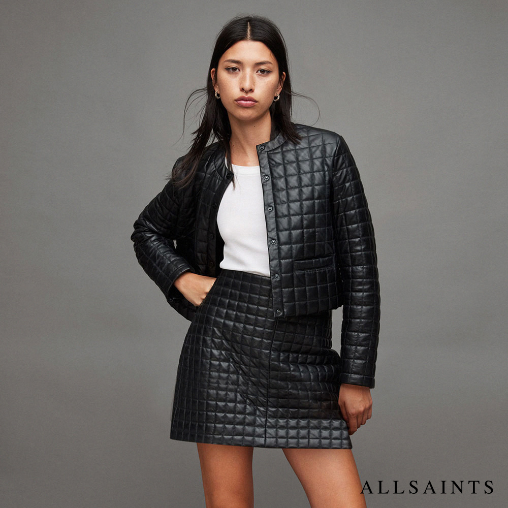 ALLSAINTS ILSA ARIES 格紋衍縫羊皮皮衣外