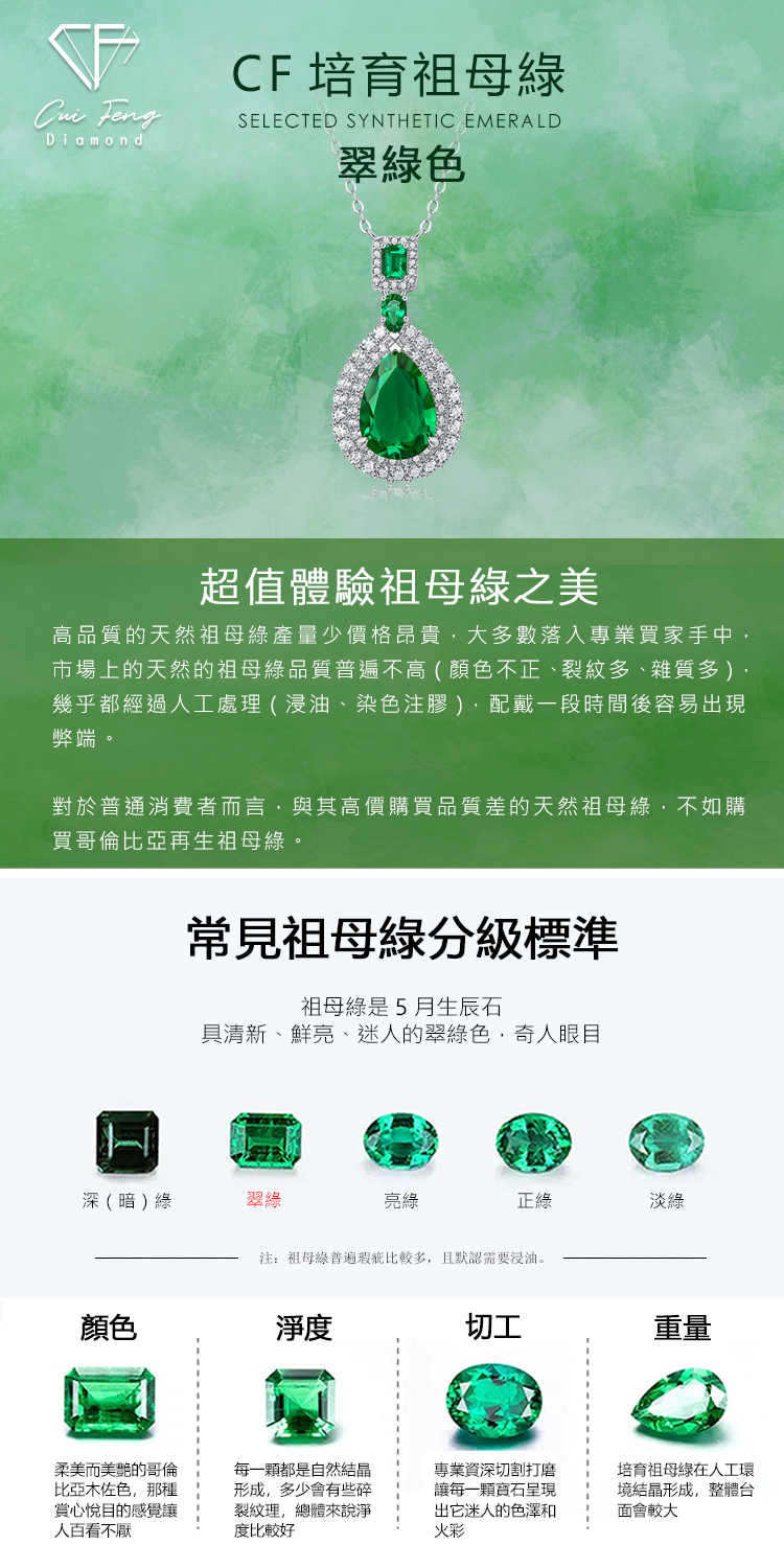 市場上的天然的祖母綠品質普遍不高  顏色不正、裂紋多、雜質多,