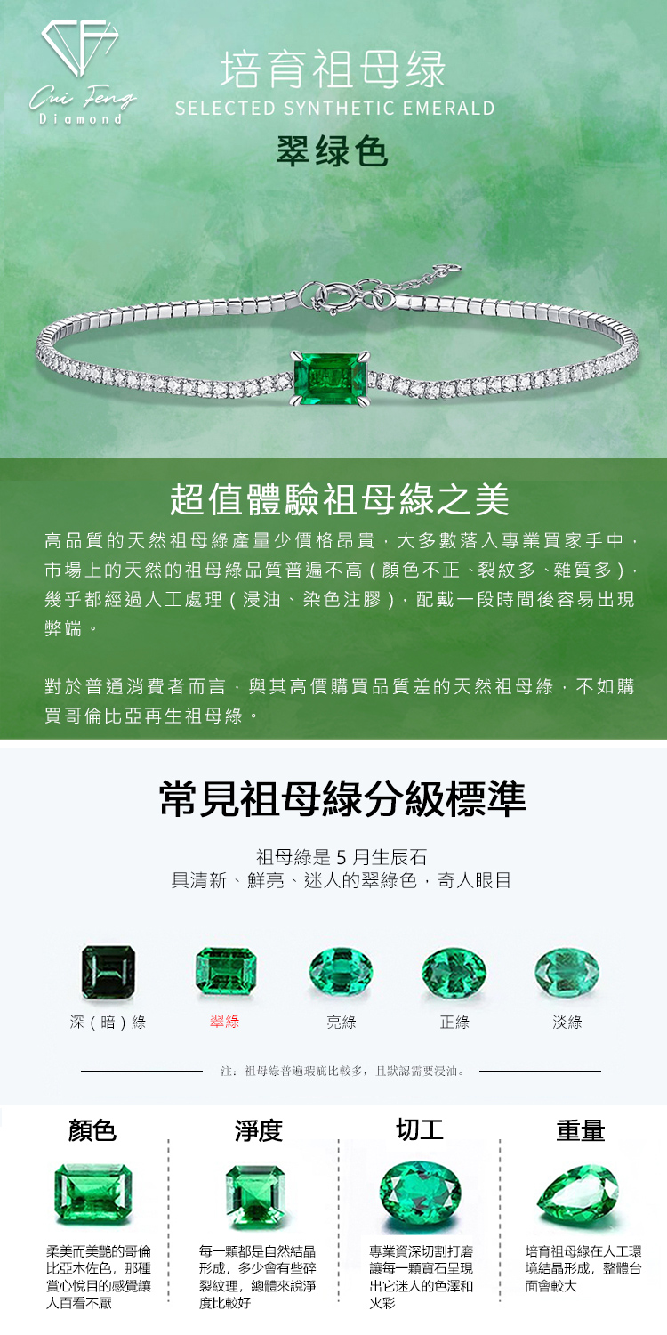 市場上的天然的祖母綠品質普遍不高  顏色不正、裂紋多、雜質多,