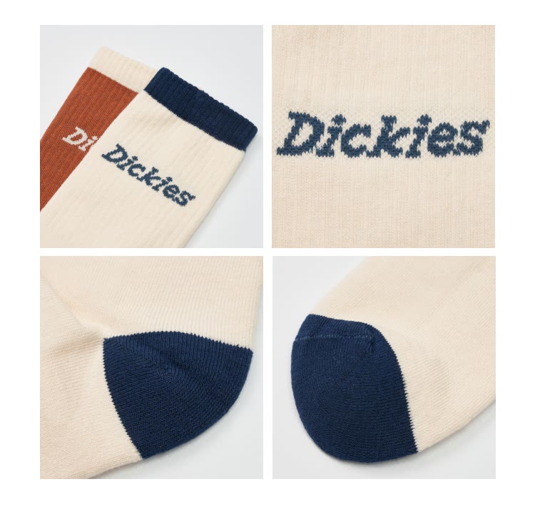 Dickies 男女款淺沙灰簡約品牌Logo撞色中筒襪（二入