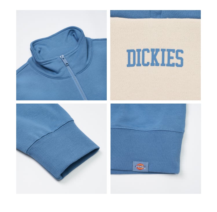 Dickies 男款王冠藍撞色條紋拉鏈衣領設計休閒大學T｜D