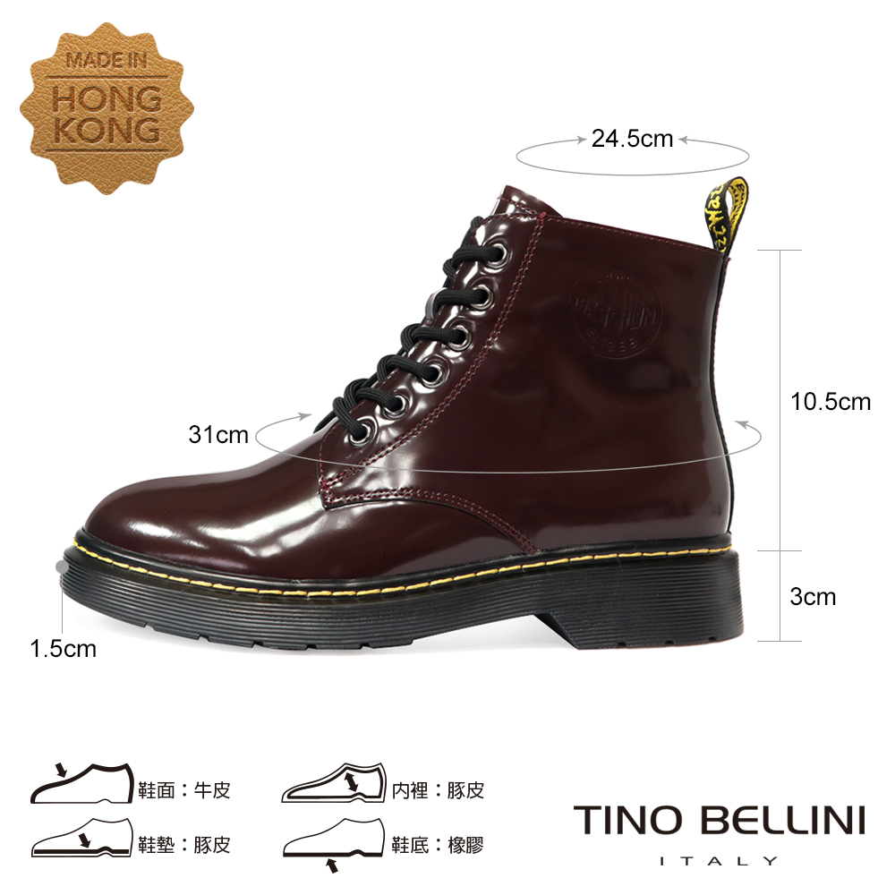 TINO BELLINI 貝里尼 時尚潮流亮面馬汀綁帶短靴F