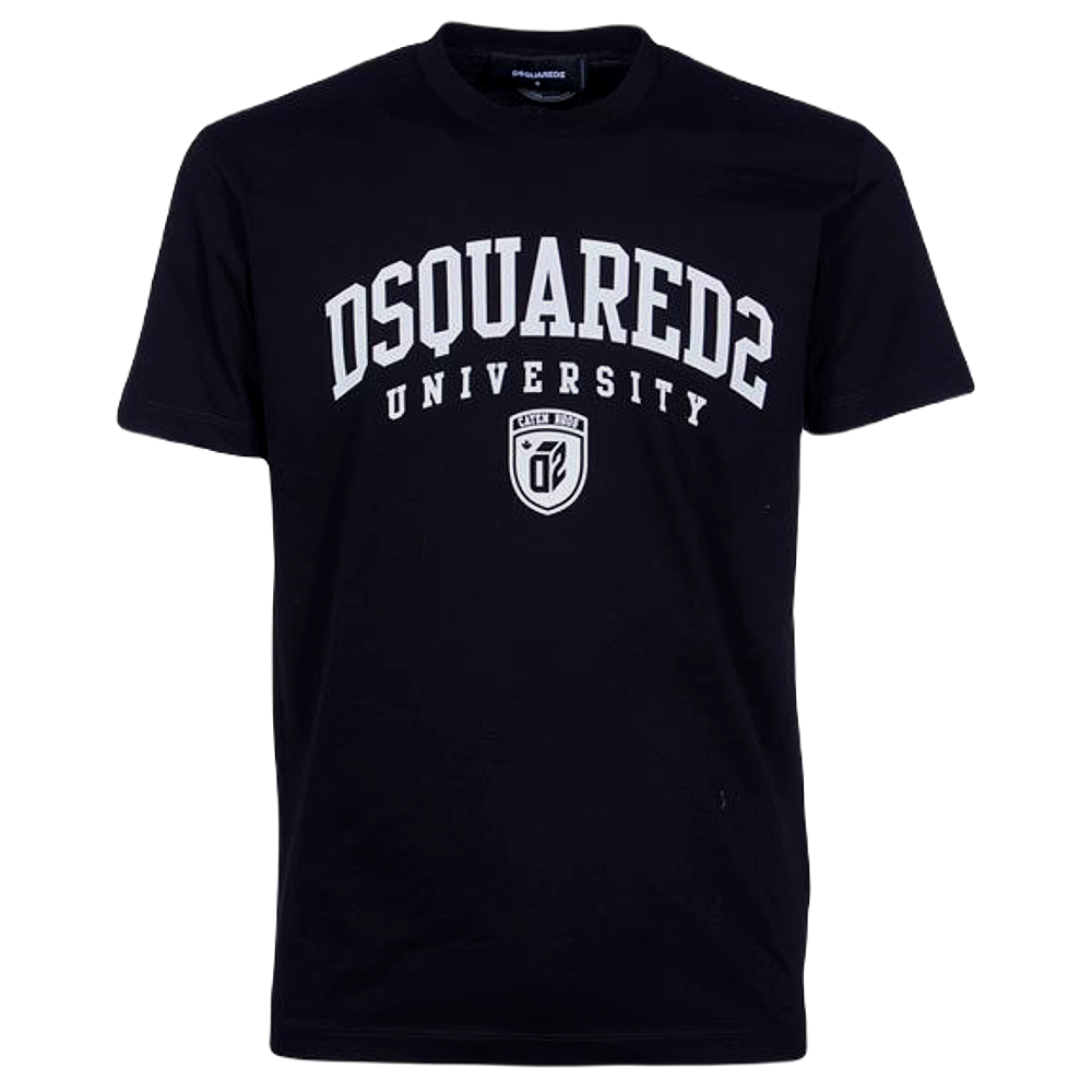 DSQUARED2 男款 品牌英文名學院風印花短袖T恤-黑色