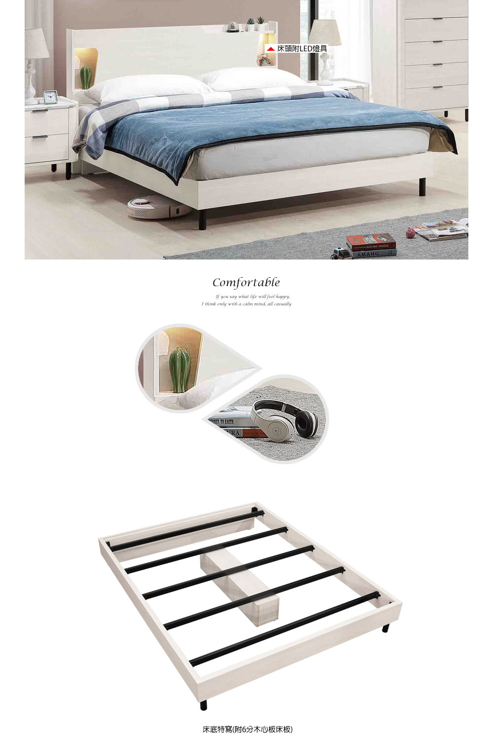 麗得傢居 蘿拉5尺床頭片+床架式床底 雙人床架 雙人床組 床